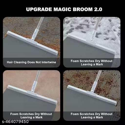 Heavy Duty Magic Broom Silicone Floor Wiper–Premium Floor Squeegee with Stainless Steel Extendable Handle